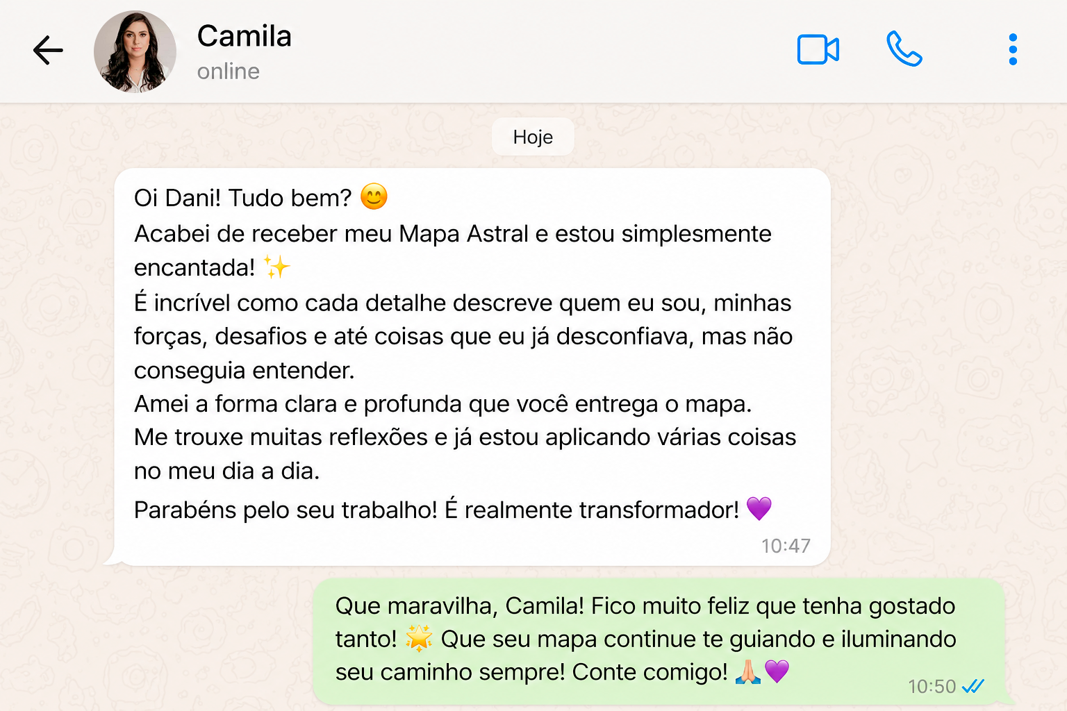 Depoimento de Camila sobre o Mapa Astral Essencial