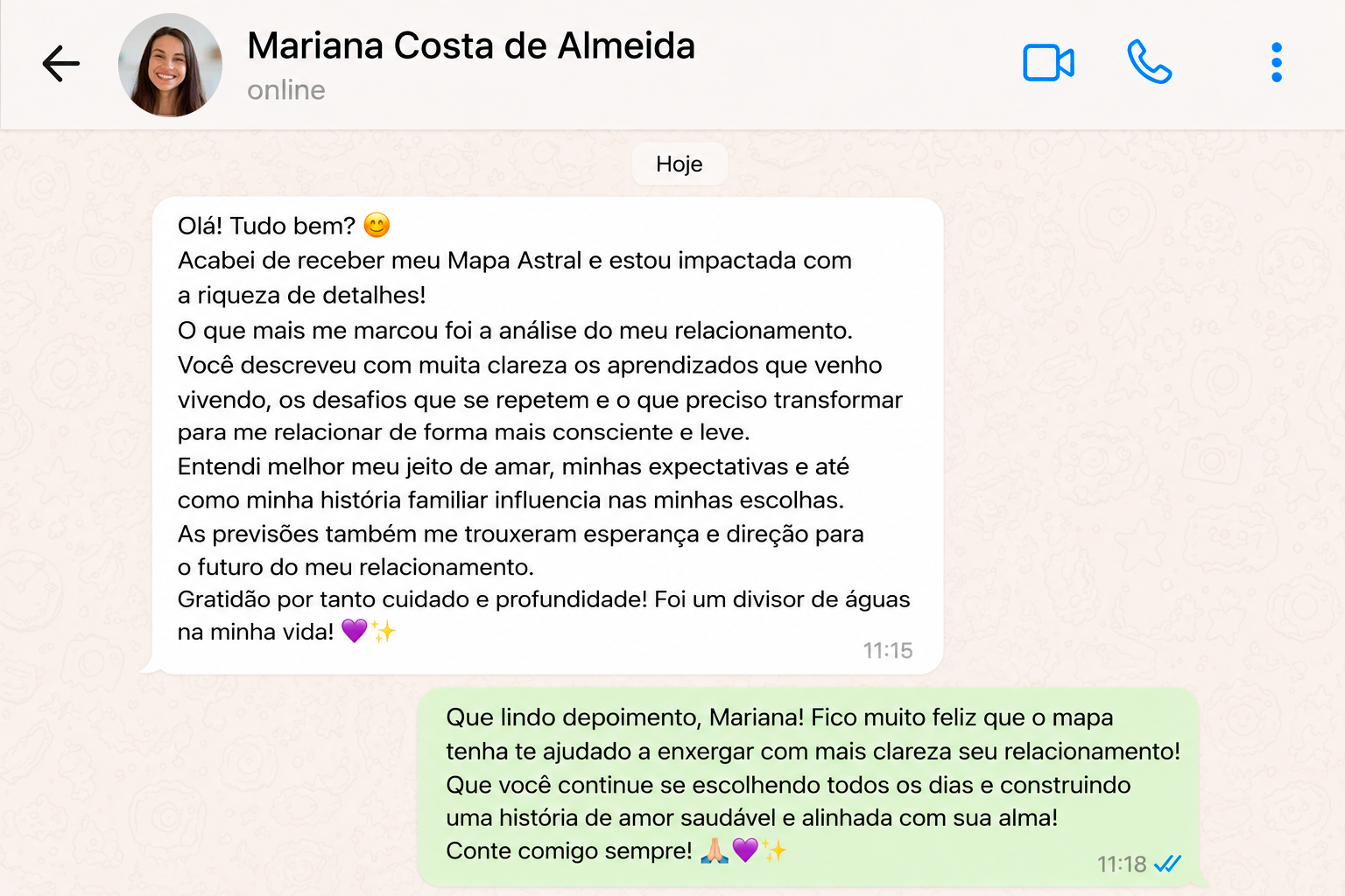 Depoimento de Mariana Costa sobre o Mapa Astral Essencial